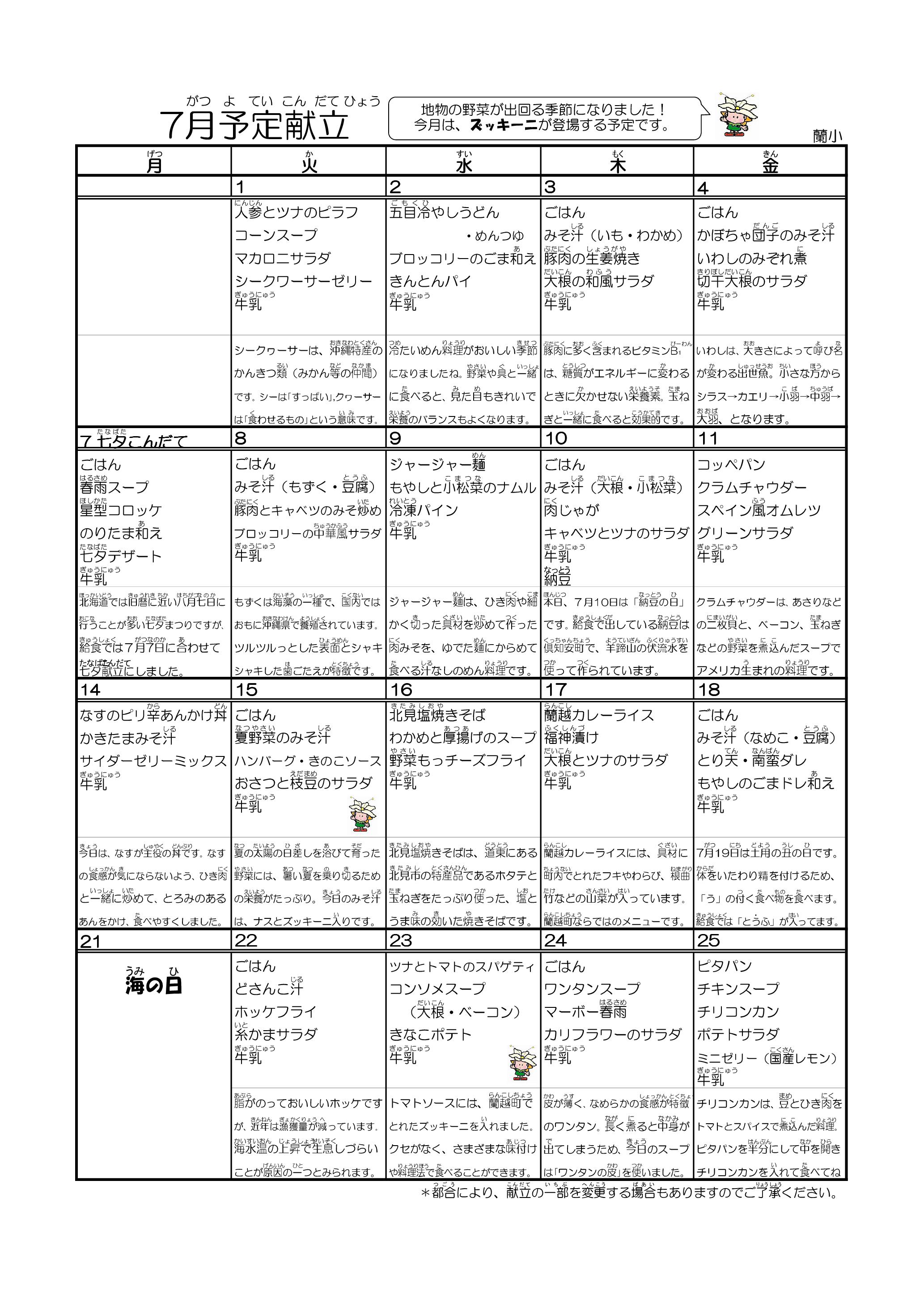 7月献立（小学校・中学校）