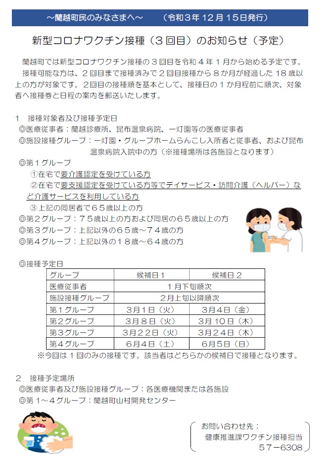 3回目コロナワクチン接種案内